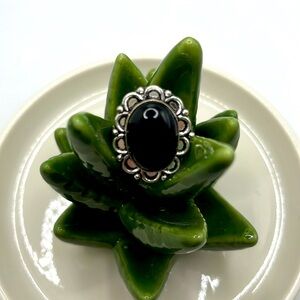 Sterling silver black onyx ring size 10.5 Bohemian festival ring